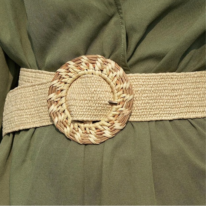 Round Buckle Straw Belt
